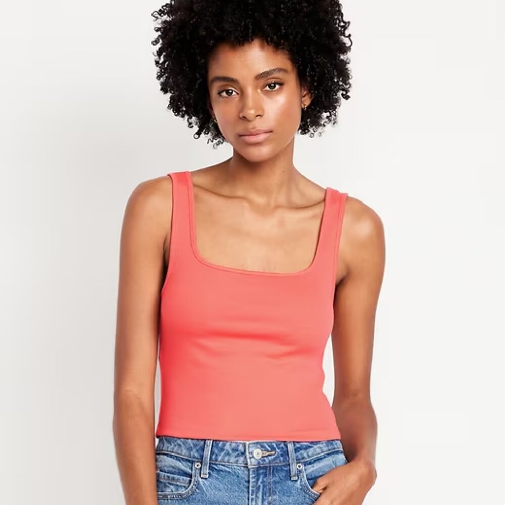 Old Navy Ultra Crop Square Neck Rib Tank in Coral Size XL ~ NEW